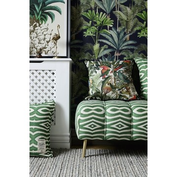 Riverside banquette with Parrots cushion amb