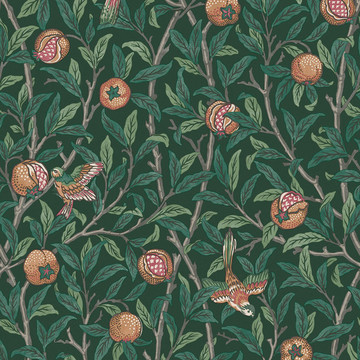 Bird &amp; Pomegranate Deep Green 124260