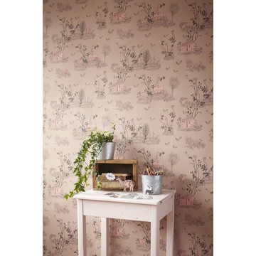 Woodlands Brown Pink Wallpaper 2 - Sian Zeng
